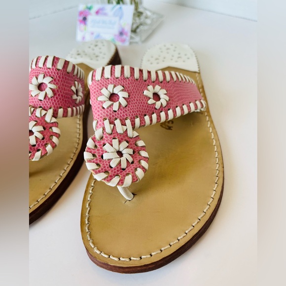 PALM BEACH Sandals Luxe/Hand Crafted 100% Leather Pink White Made In USA - Picture 7 of 15